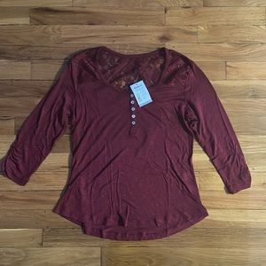 Quarter Sleeve Maroon Top with buttons & Floral design on shoulders & upper back
